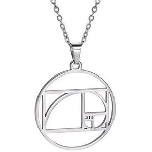 Fibonacci Spiral Necklace Silver Stainless Steel Sacred Geometry Pendant Chain