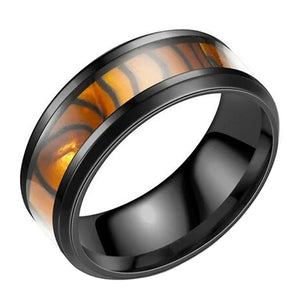 Synthetic Tigers Eye Ring Stainless Steel Brown Black Wedding Band Mens Womens