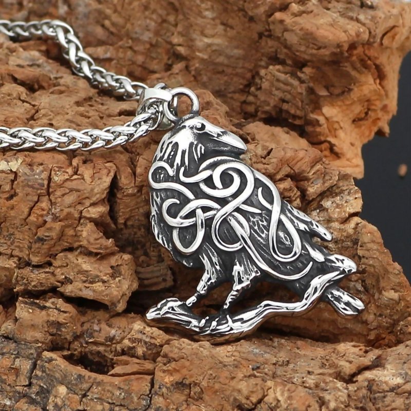 Celtic Raven Necklace Stainless Steel Norse Flacon Viking Crow Pendant