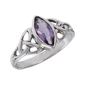 Celtic Solitaire Ring Sterling Silver Purple Cubic Zirconia Trinity Band