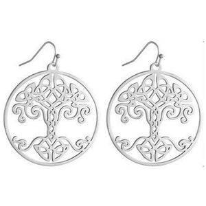 Celtic Tree of Life Earrings Silver Stainless Steel Viking Yggdrasil Dangle Drops