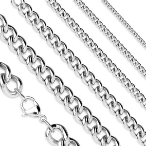 Curb Chain Necklace Silver Stainless Steel 3mm Wide