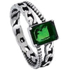 Dark Green Emerald Cut Solitaire CZ Stone Ring - Anniversary Band