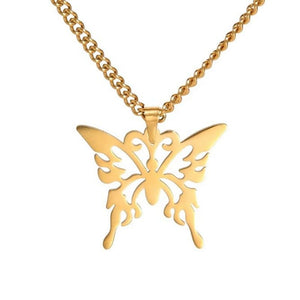 Gold Butterfly Necklace Stainless Steel Spicebush Butterflies Pendant