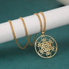 Gold Metatrons Cube Necklace Stainless Steel Sacred Geometry Pendant Green
