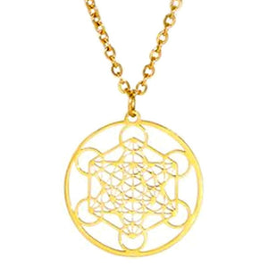 Gold Metatrons Cube Necklace Stainless Steel Sacred Geometry Pendant