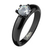 Gothic Black Solitaire Engagement Ring w/Clear White CZ Stone