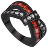 Half Eternity Ring Black Stainless Steel Red White Cubic Zirconia Wedding Band Right View
