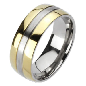 Matching His and Hers Silver and Gold Titanium Wedding Bands