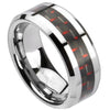 Stainless Steel Wedding Band w/Black and Red Carbon Fiber Inlay