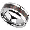 Wedding Band with Black and Red Carbon Fiber Inlay