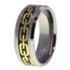 Men's Beveled Edge Gold Chain Inlay Tungsten Ring 1