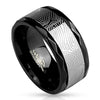 Men's Black and Silver Damascus Stainless Steel Spinner Ring