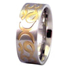 Stainless Steel Ring With Gold Aum and Crescent Moon Symbols