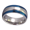Two-Tone Electric Blue and Stainless Steel Ring - Wedding Band 1