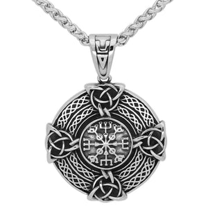 Viking Vegvisir Trinity Knot Cross Necklace Stainless Steel Celtic Norse Pendant