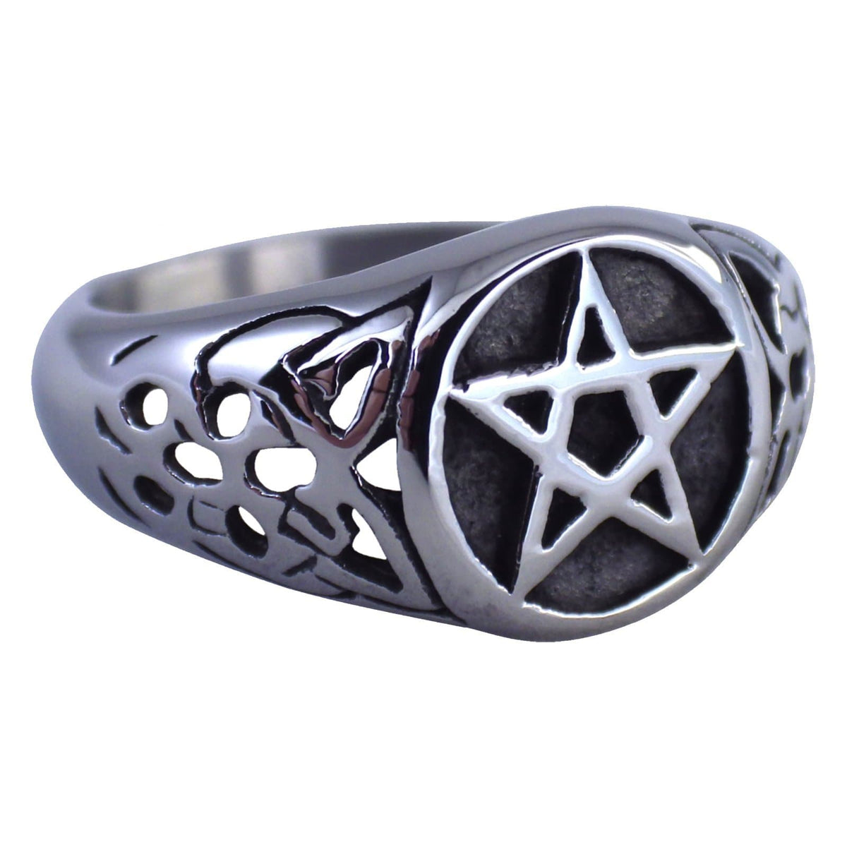 Wiccan Pentacle Stainless Steel Ring - Pentagram Star Band