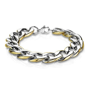 8mm Curb Chain Bracelet Silver Gold PVD Plated Stainless Steel 8-inch