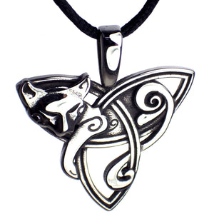 Celtic Cat Triquetra Necklace Silver Stainless Steel Trinity Knot Pendant Amulet White