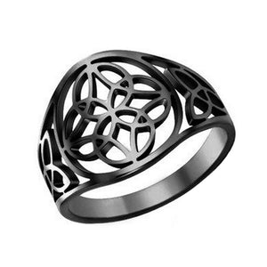 Celtic Circle Knot Ring Black Stainless Steel Triquetra Trinity Star Band