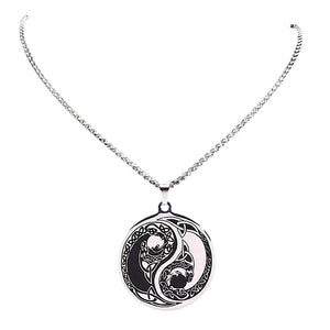 Celtic Dragon Yin Yang Necklace Black Silver Stainless Steel Amulet Pendant White