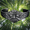 Celtic Green Man Bracelet Stainless Steel Wicca Pagan Nature Spirit Cuff Front View Trees PhotoRoom