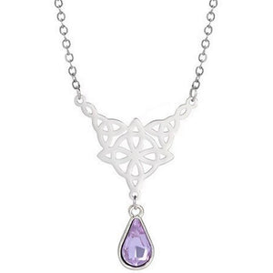 Celtic Star Necklace Silver Stainless Steel Purple Crystal Trinity Knot Pendant