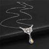 Celtic Star Necklace Silver Stainless Steel Rainbow Crystal Trinity Knot Pendant Black