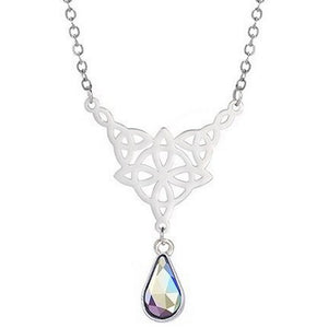 Celtic Star Necklace Silver Stainless Steel Rainbow Crystal Trinity Knot Pendant