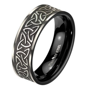 Celtic Trinity Knot Ring Black Silver Stainless Steel Genderless Triquetra Band