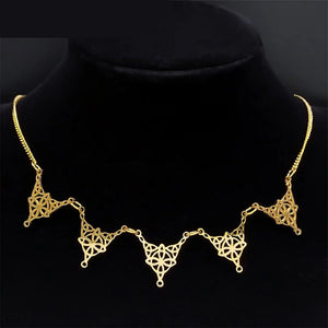 Celtic Trinity Star Collar Necklace Gold PVD Plate Surgical Stainless Steel Black