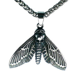 Death Head Hawk Moth Necklace Silver Surgical Stainless Steel Punk Goth Pendant