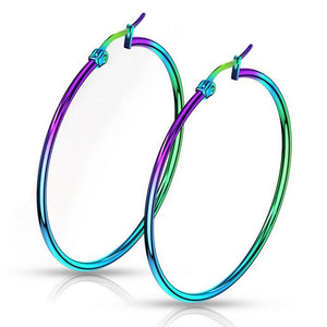 Extra Large 3-Inch Rainbow Stainless Steel Hoop Earrings Hypoallergenic