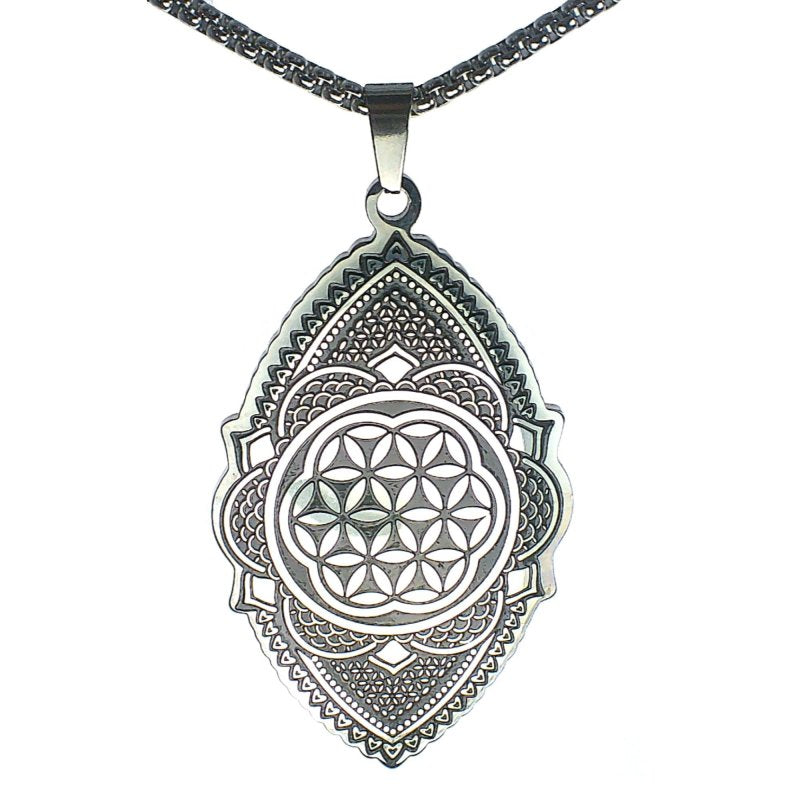 Flower of Life Necklace Stainless Steel Sacred Geometry Mandala Pendan