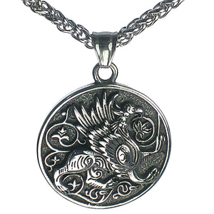 Gryphon Necklace Silver Surgical Stainless Steel Griffin Pendant Spiga Chain
