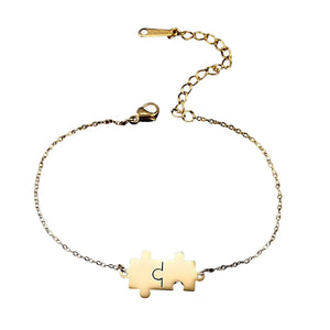 Jigsaw Puzzle Piece Bracelet Gold Stainless Steel Autism Awareness Bangle White