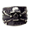 Jolly Roger Ring Dark Stainless Steel Skull and Crossbones Pirate Band Front