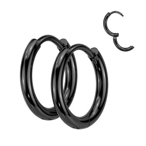 Mini Black Hoop Earrings Hypoallergenic Stainless Steel 14mm Gothic