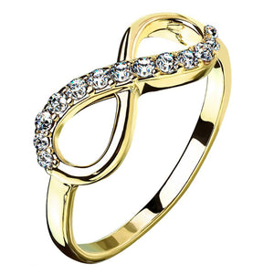 Minimalist Infinity Anniversary Ring Gold PVD Stainless Steel CZ Promise Band