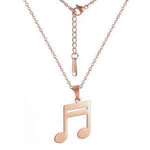Music Note Necklace Rose Gold PVD Plate Stainless Steel Musician Pendant