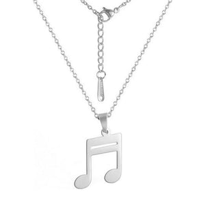 Music Note Necklace Silver Stainless Steel Musician Pendant Guitar Keyboard Bass