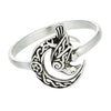 Norse Raven Ring 925 Sterling Silver Celtic Crescent Moon Viking Crow Band Bottom