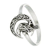 Norse Raven Ring 925 Sterling Silver Celtic Crescent Moon Viking Crow Band Left