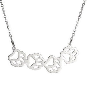 Paw Print Necklace Stainless Steel Wolf Cat Dog Pet Memorial Pendant