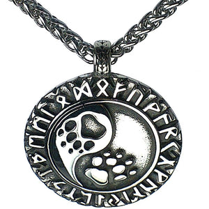 Paw Print Yin Yang Necklace Stainless Steel Viking Helm of Awe Rune Wolf Pendant