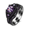 Purple Solitaire with Accents Ring Black Stacking Eternity Two Piece Band Set
