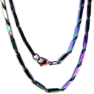 Rainbow Bar Link Chain Necklace Stainless Steel 16-36-in Genderless Non-Binary