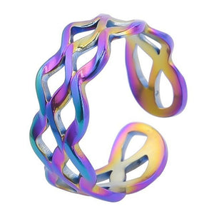 Rainbow Celtic Knot Ring Stainless Steel Adjustable Open Weave Infinity Band