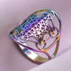 Rainbow Metatrons Cube Ring Stainless Steel Spiritual Sacred Geometry Band Top