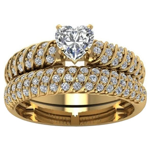 Stacking Solitaire with Accents Engagement Ring Gold PVD Plate Wedding Band Set